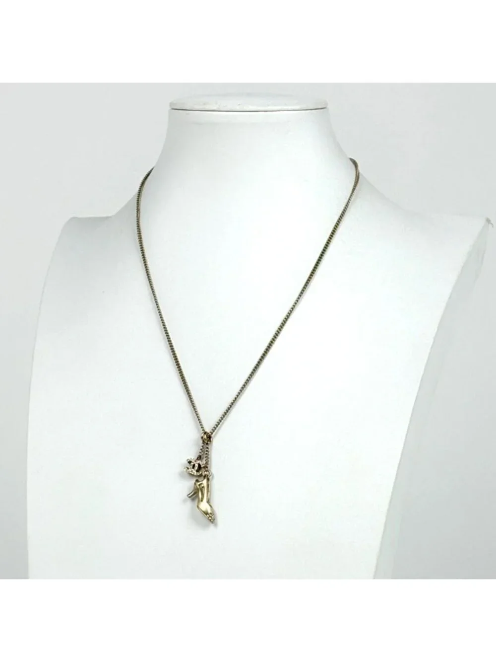 Chanel CC Logo Rhinestone Necklace High Heels Gold Plated